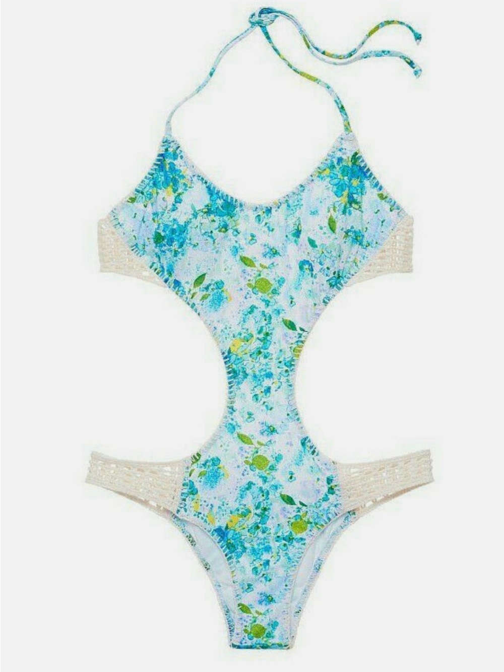 Victorias Secret Swim Monokini Carova Crochet One Piece SwimSuit XL Floral
